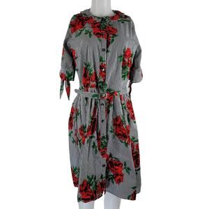 Eshakti White/Black Stripped Floral Beaded Business Vacation Dress M